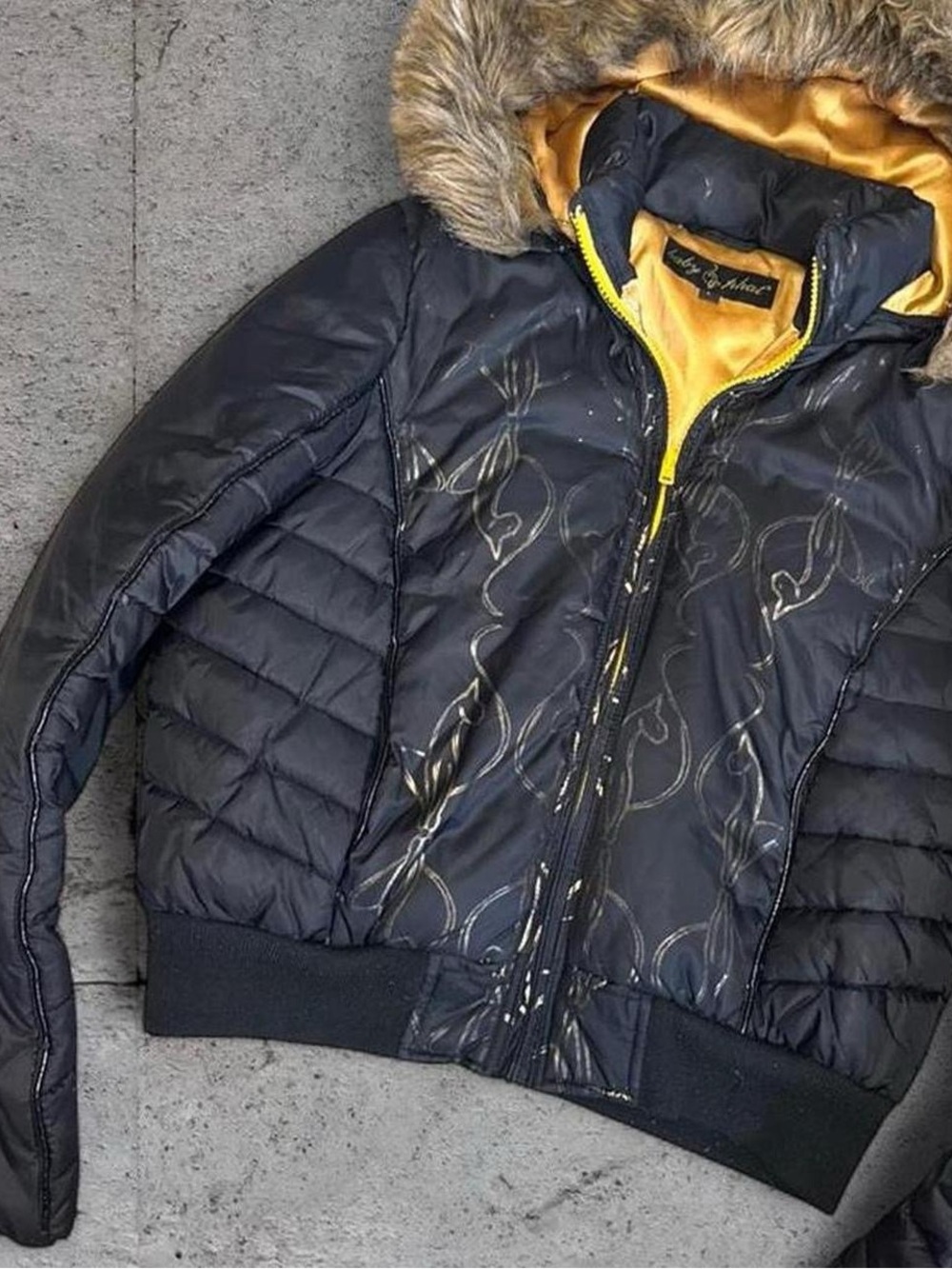 Baby Phat Vintage Y2K Black & Gold Faux-Fur Trim Puffer Jacket